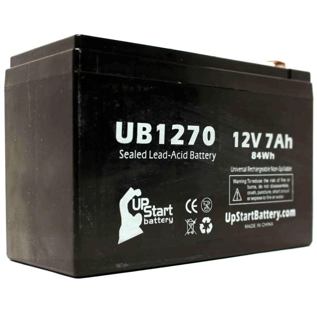2x Pack - Matching Upsonic PCM200VR Battery - Replacement UB1270 Universal Sealed Lead Acid Battery (12V, 7Ah, 7000mAh, F1 Terminal, AGM, SLA) - Includes 4 F1 to F2 Terminal Adapters