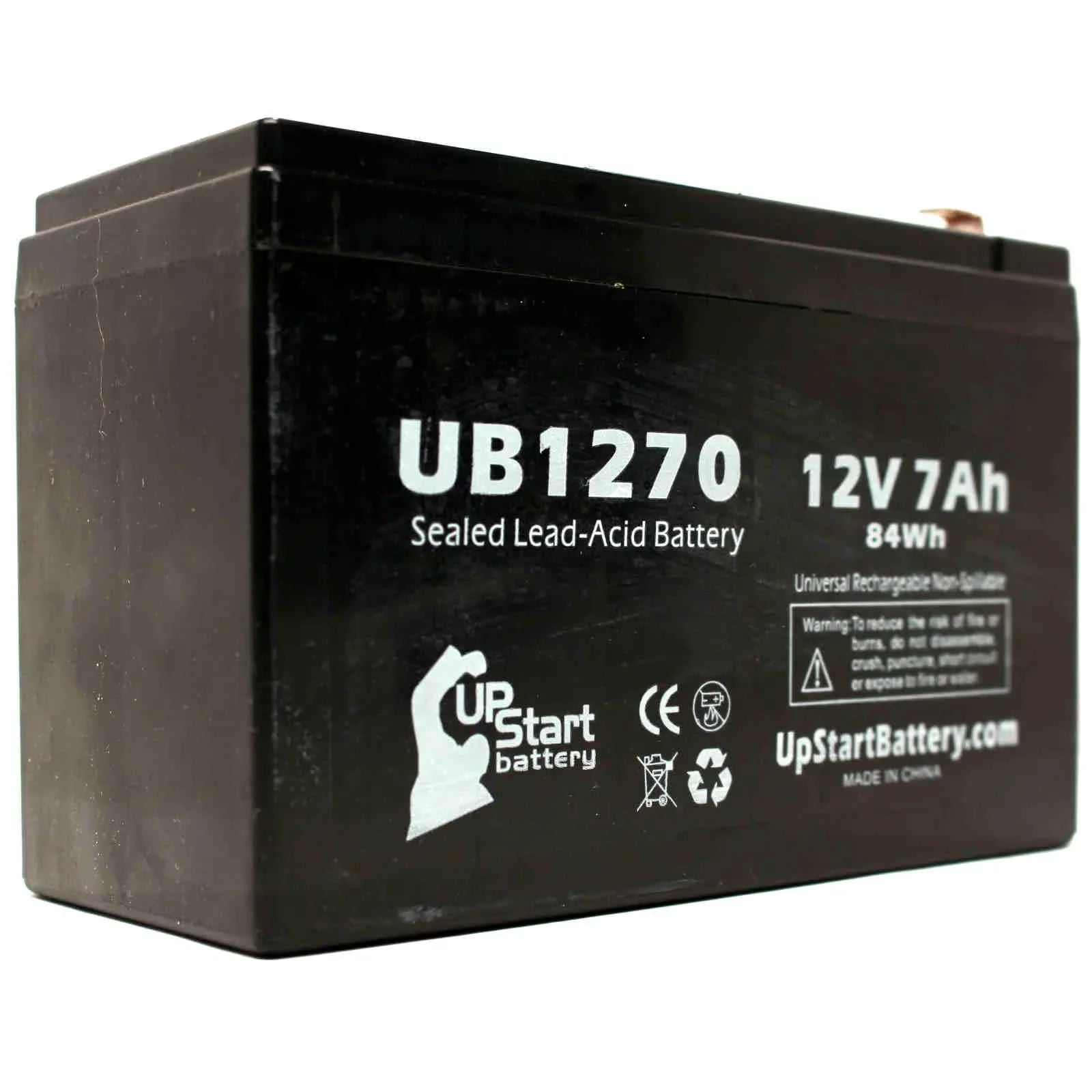 2x Pack - Matching Upsonic PCM200VR Battery - Replacement UB1270 Universal Sealed Lead Acid Battery (12V, 7Ah, 7000mAh, F1 Terminal, AGM, SLA) - Includes 4 F1 to F2 Terminal Adapters