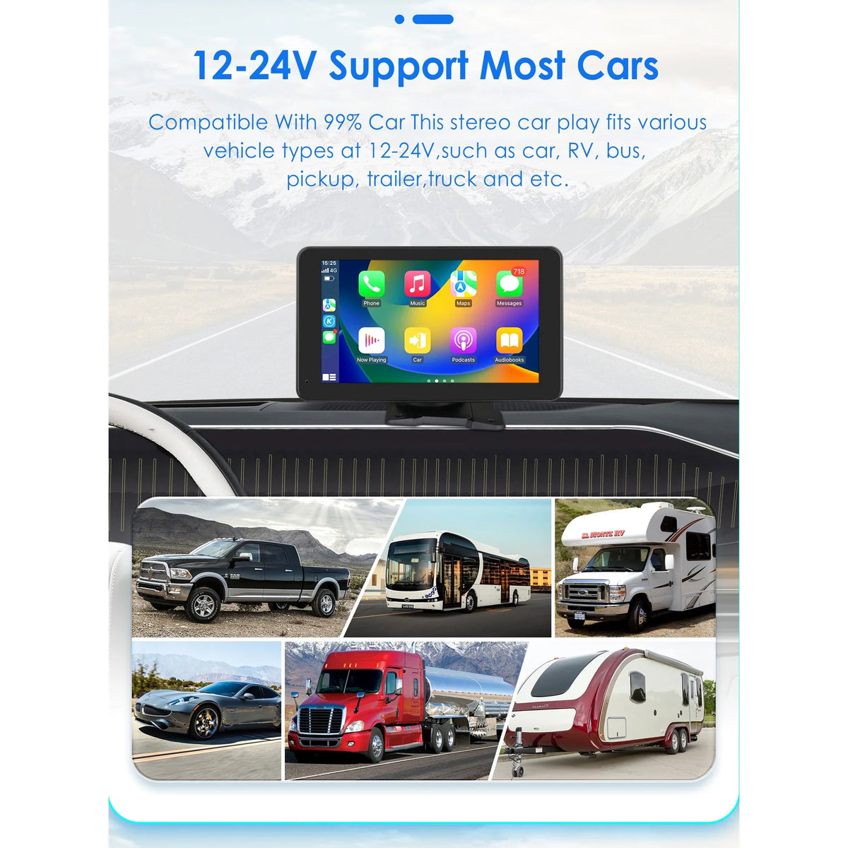 Bluetooth Apple Carplay 7" Touchscreen Portable Car Radio Stereo Head Unit 360° Adjustable Mirror Link Android Auto GPS Navigation Player With Backup Camera