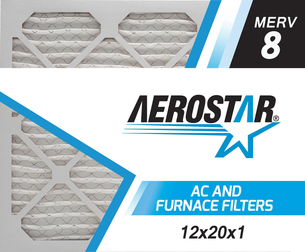 Aerostar 12x20x1 MERV 8, Pleated Air Filter, 12x20x1, Box of 6, Made in the USA