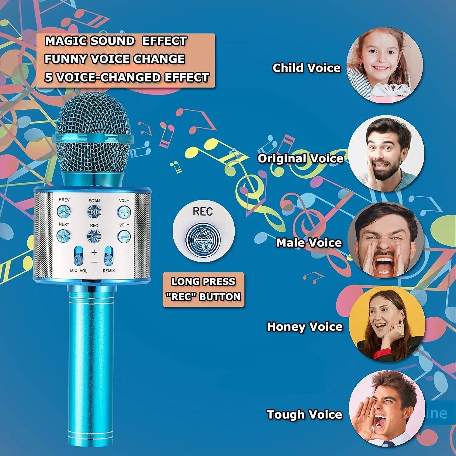 Karaoke Microphone Wireless Bluetooth 5 in 1 Portable Handheld Microphone Speaker Mic Player Machine Gifts for Adults Kids Boys Girls Home KTV Party Birthday Blue