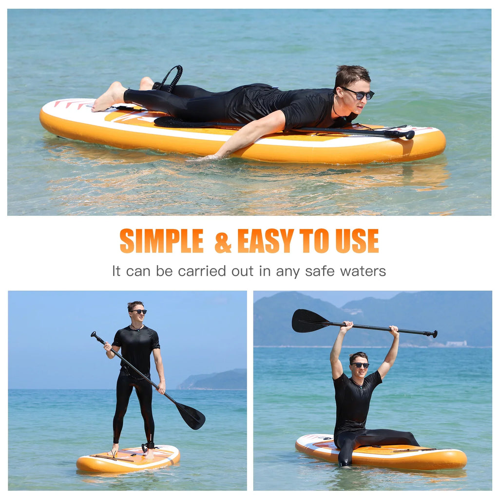 Famistar 10' Inflatable Stand Up Paddle Board (6"Thick) with SUP/ 3 Pins | Wide Stance, Bottom Fin for Paddling, Surf Control, Non-Slip Deck |Youth & Adult Standing Ship