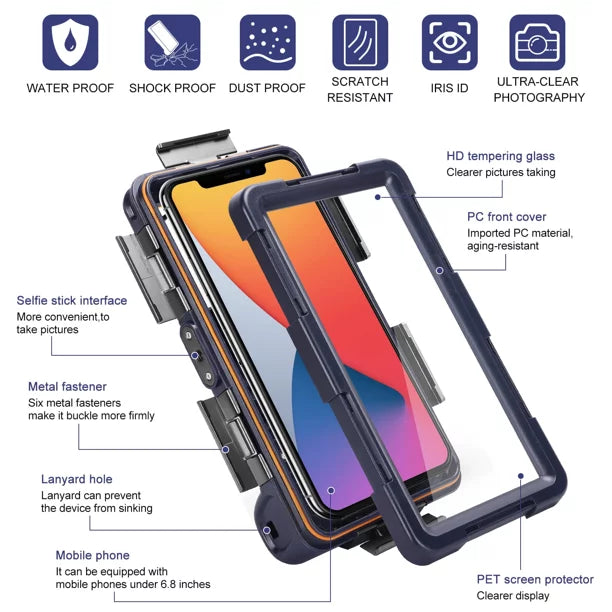 UrbanX Professional [15m/50ft] Swimming Diving Surfing Snorkeling Photo Video Waterproof Protective Case Underwater Housing for Panasonic Eluga A4 And all Phones Up to 6.9 Inch LCD with Lanyard
