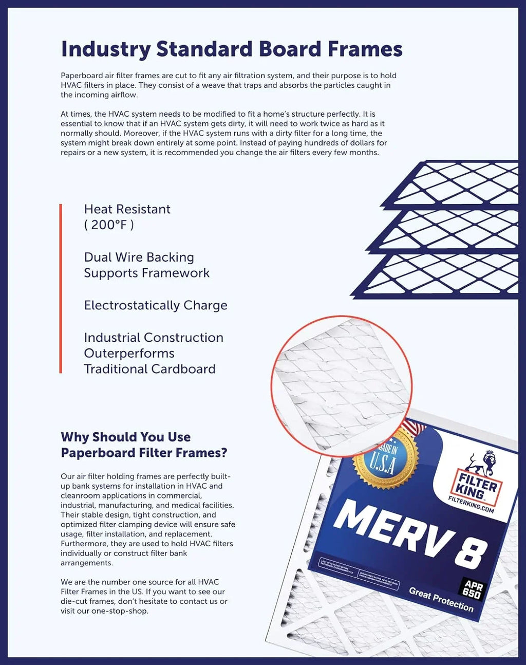 Filter King 19.75x21x1a Air Filter | 3-PACK | MERV 8 HVAC Pleated A/C Furnace Filters | MADE IN USA | Actual Size: 19.75 x 21 x .75"