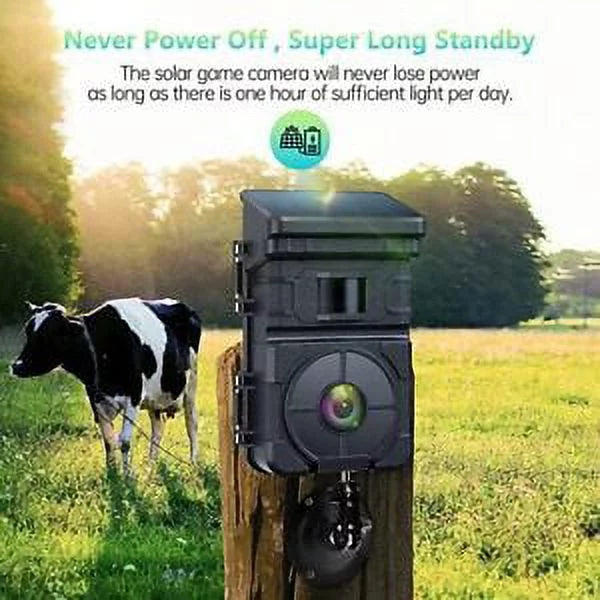 24MP HD Solar Trail Camera Rechargeable Game Wildlife Hunting IP66 Night Vision