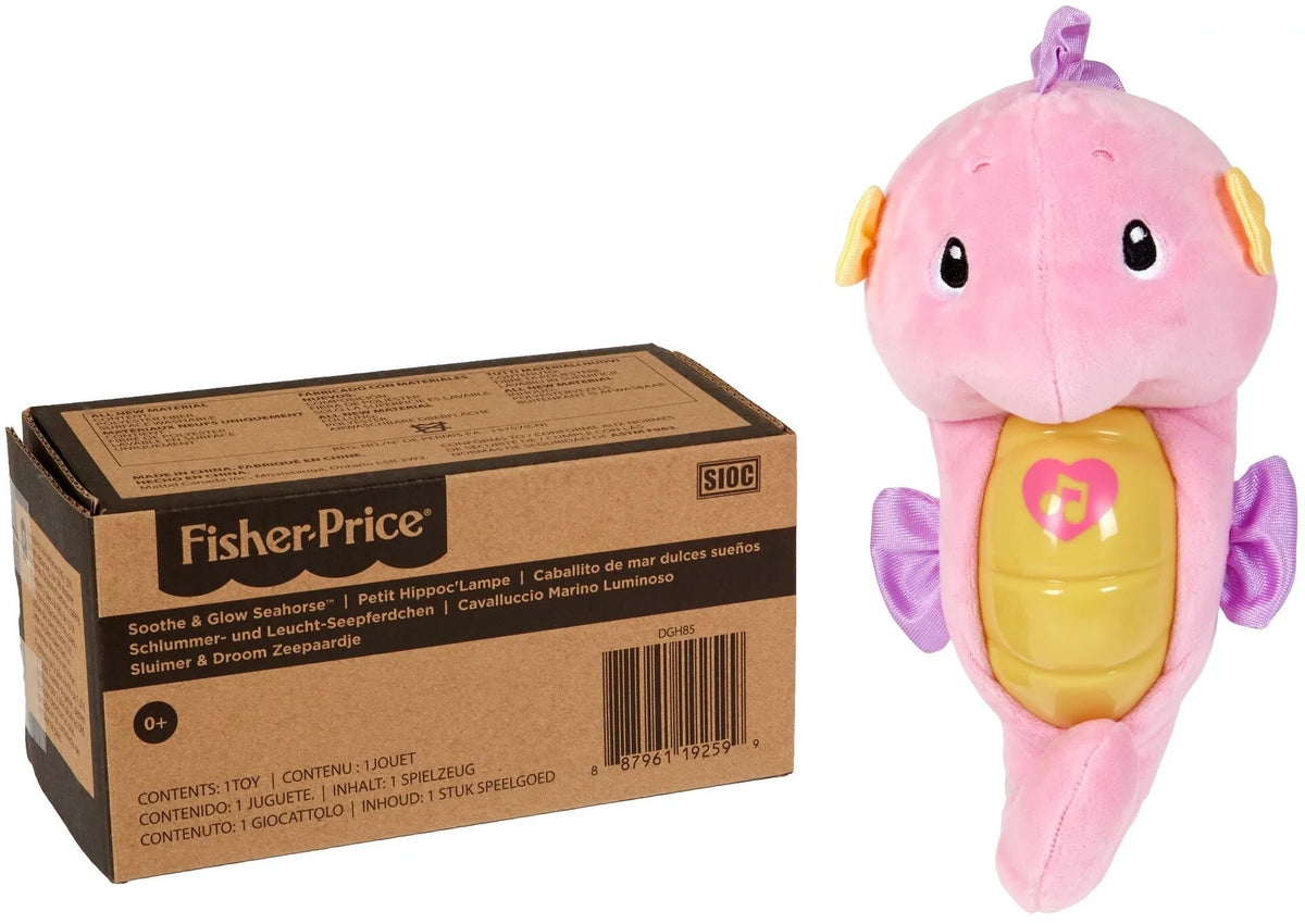 Fisher-Price Soothe & Glow Seahorse, Pink Plush Toy with Music, Ocean Sounds and Lights for Baby