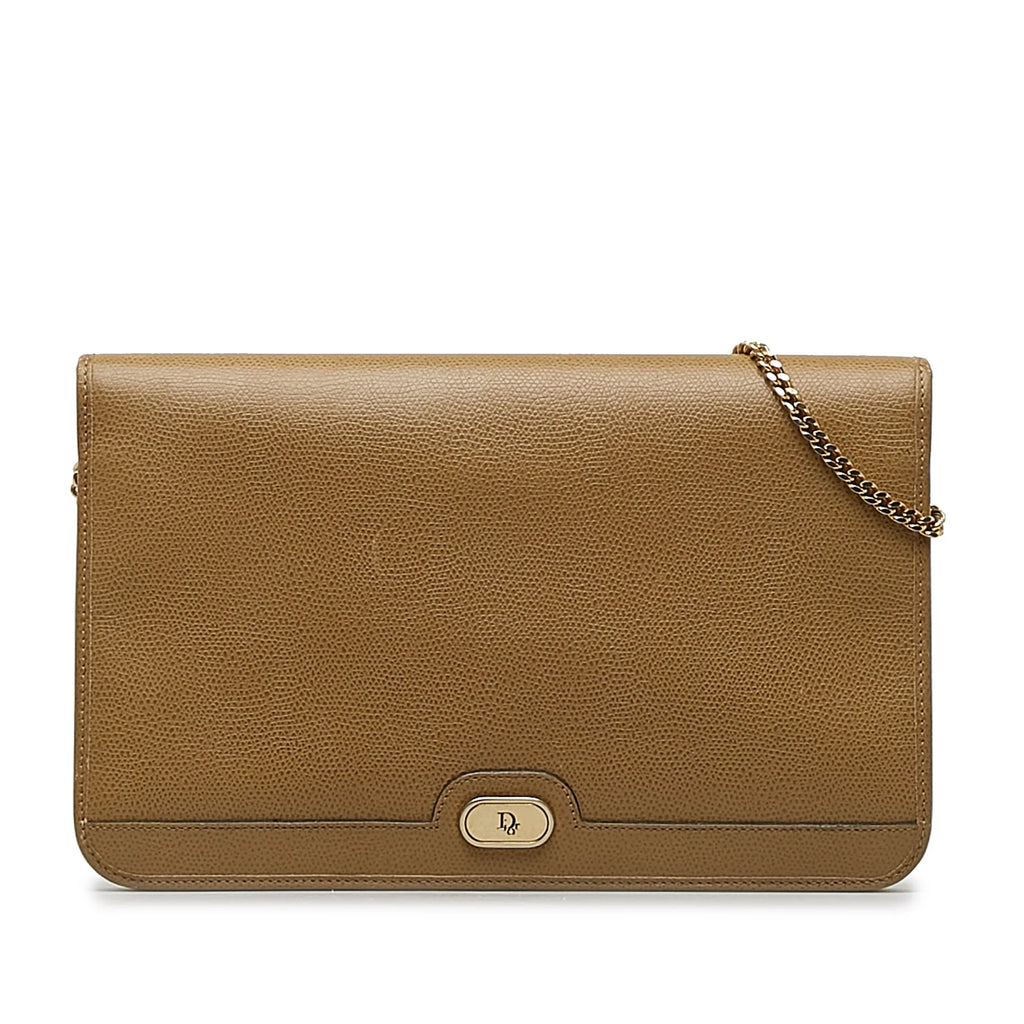 Pre-Owned Authenticated Dior Chain Crossbody Calf Leather Brown Crossbody Bag Unisex (Good)