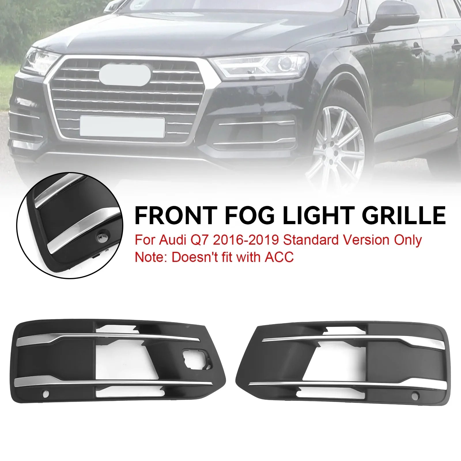 Front Bumper Shield Fog Light Grille Bezel Insert Grill Fit for Audi Q7 2016-2019