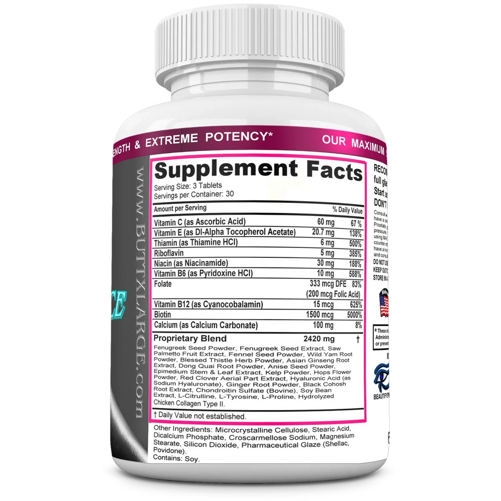 BUTT X-L-ADVANCE Butt and Booty Formula. Get Bigger Buttocks Vitamins, Minerals, Herbs and Amino Acids. Supplements. 90 Tablets