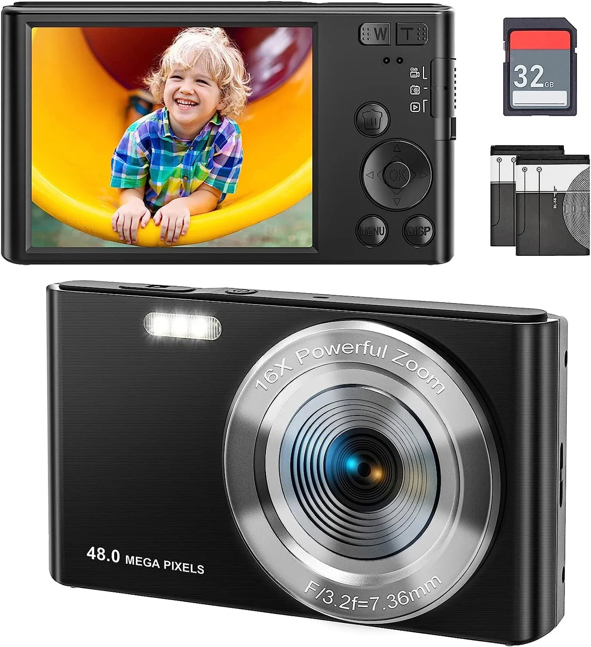 Compact Point and Shoot Camera for Video Kids with 16X Digital Zoom, 4K 48MP, Portable for Beginners,Students,Teens