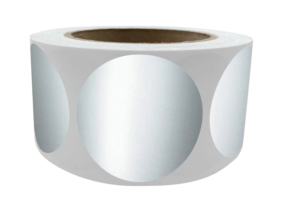 Royal Green Metallic Label Rolls 2 inch Shiny Round Silver Stickers (50mm) - 600 Pack
