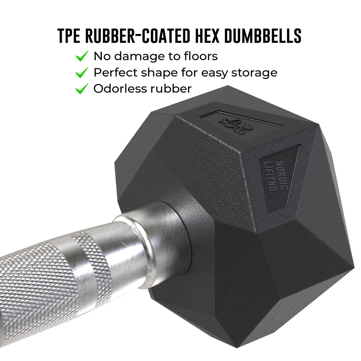 Prism Dumbbell for Strength Training - 5 Lb to 70 Lb Rubber Encased Cast Iron for Gym and Home Workout by Nordic Lifting