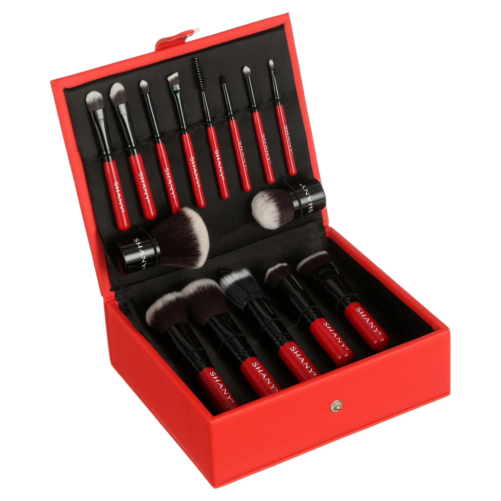 SHANY Vanity Vox- 15 Pc Premium Cosmetics Brush Set with Stylish Storage Box and Stand