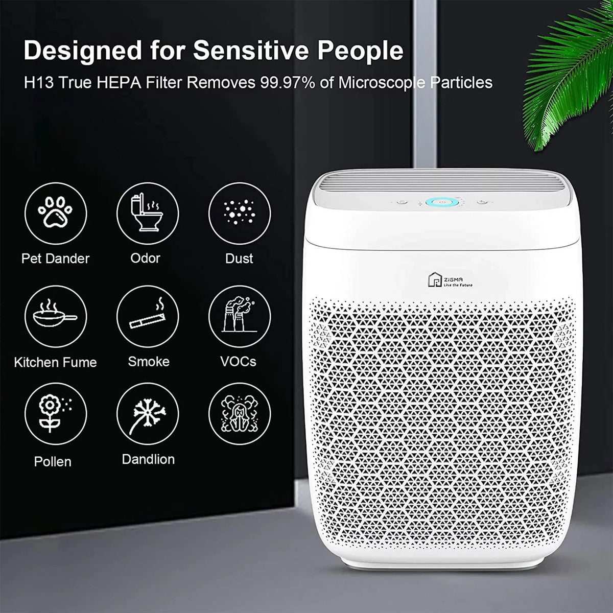 Zigma Aerio-300 1580 Sq Ft Smart 5-in1 HEPA Air Purifier for Home, White
