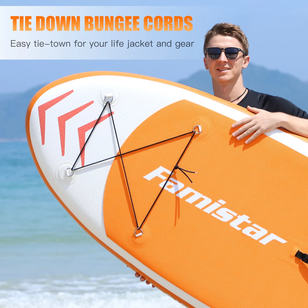 Famistar 10' Inflatable Stand Up Paddle Board (6"Thick) with SUP/ 3 Pins | Wide Stance, Bottom Fin for Paddling, Surf Control, Non-Slip Deck |Youth & Adult Standing Ship