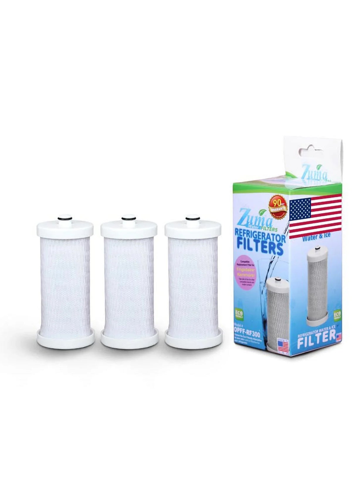 ZUMA Brand , Water and Ice Filter , Model # OPFF-RF300 , Matching with Frigidaire® RF-100 - 3 Pack - Made in U.S.A.