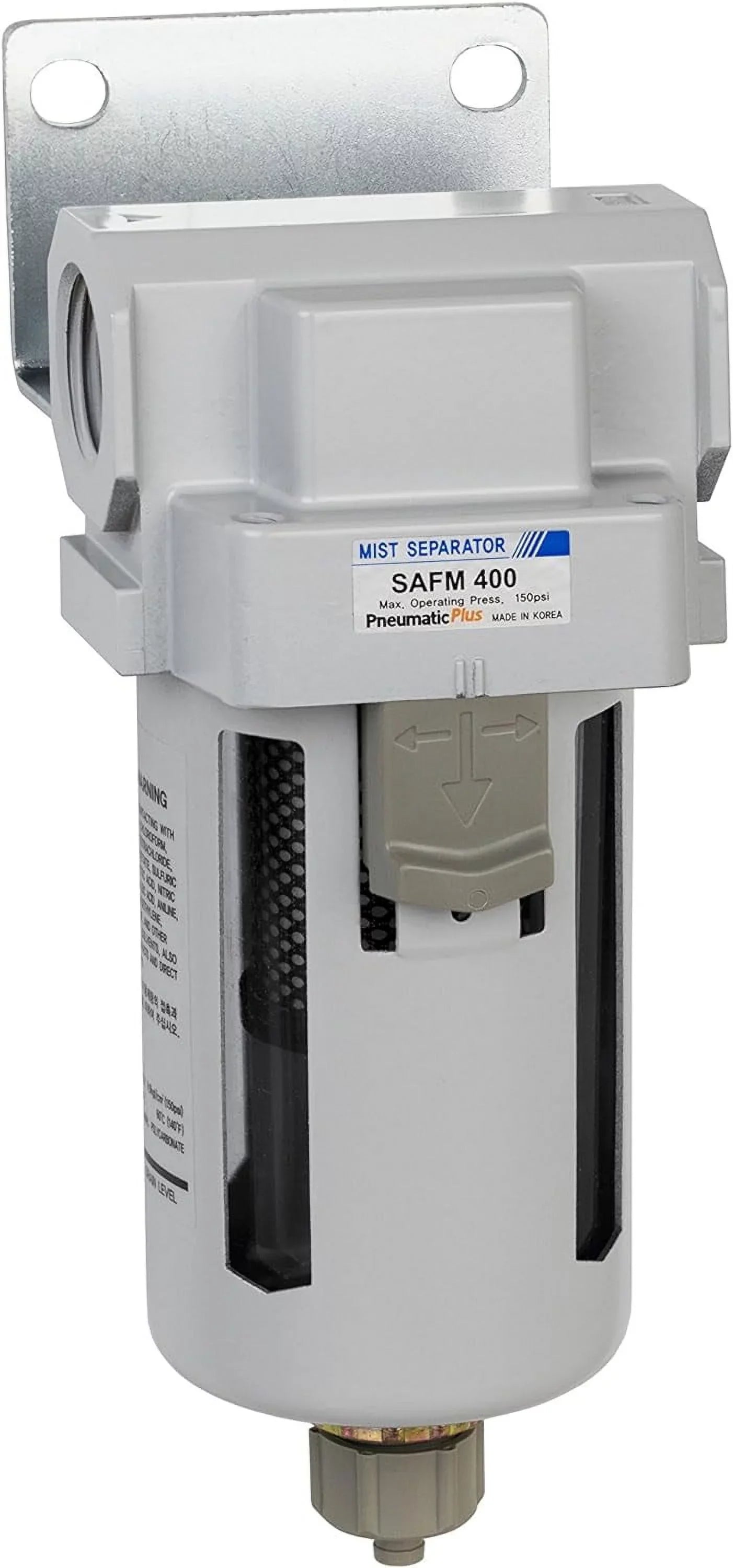 compressed air coalescing filter, 0.1 micron, 3/4" npt - bowl, manual drain, bracket