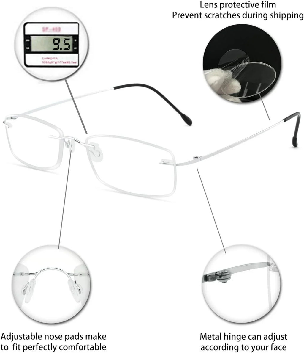 OCCI CHIARI Reading Glasses 1.5 For Mens Lady Designer Readers with Comfortable Frameless Long-lasting Spring Hinge 1.0 1.5 2.0 2.5 3.0 3.5