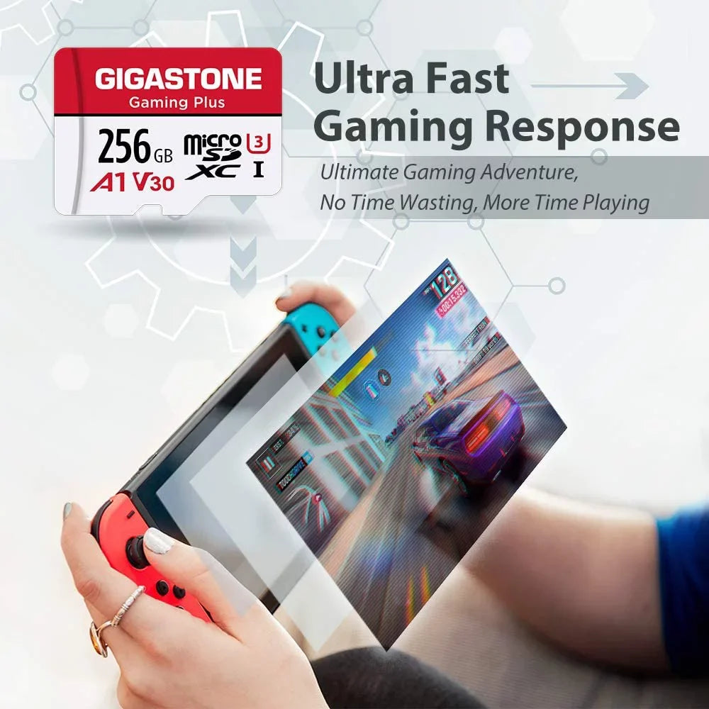 Gigastone 256GB Micro SD Card, Gaming Plus, A1 V30, for Nintendo Switch, High Speed 100MB/s, 4K Video Recording, Fitting with Nintendo Switch Dash Cams GoPro Cameras