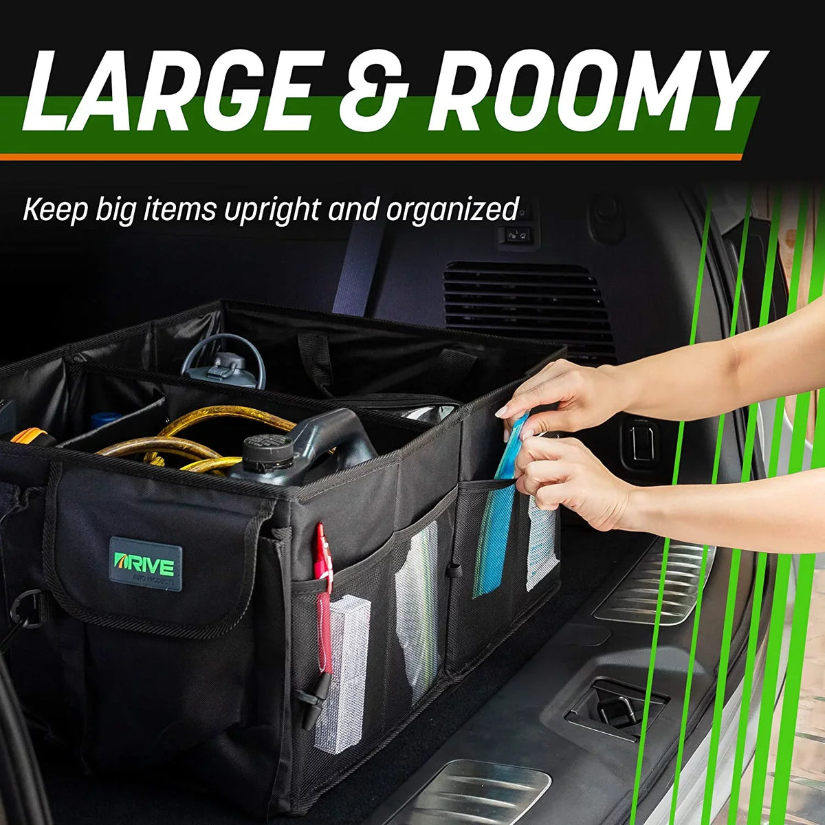 DRIVE Auto Products Multi Compartment Car Organizer and Trunk Storage, SUV Cargo Accessories, Tan