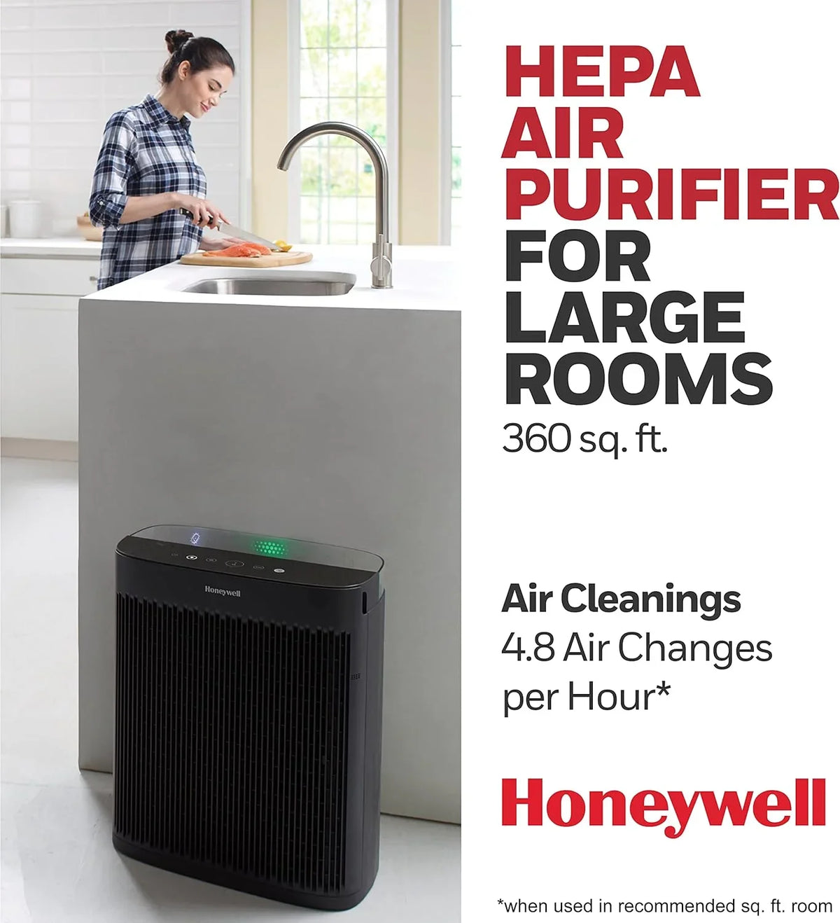 Open Box Honeywell InSight HEPA Air Purifier with Air Grade Indicator HPA5200B - Black