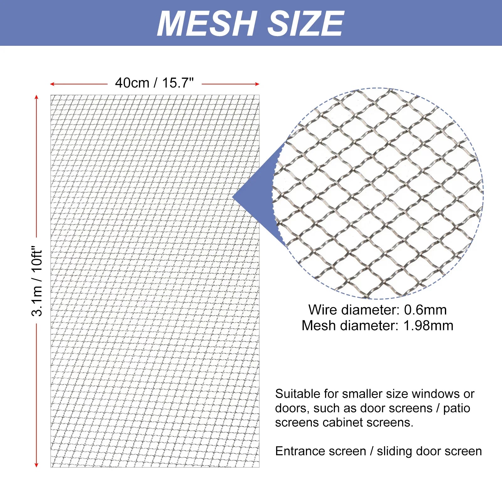 304 Stainless Steel Woven Wire Mesh Screen, Air Vent Mesh for Window Screen Screen Door Replacement