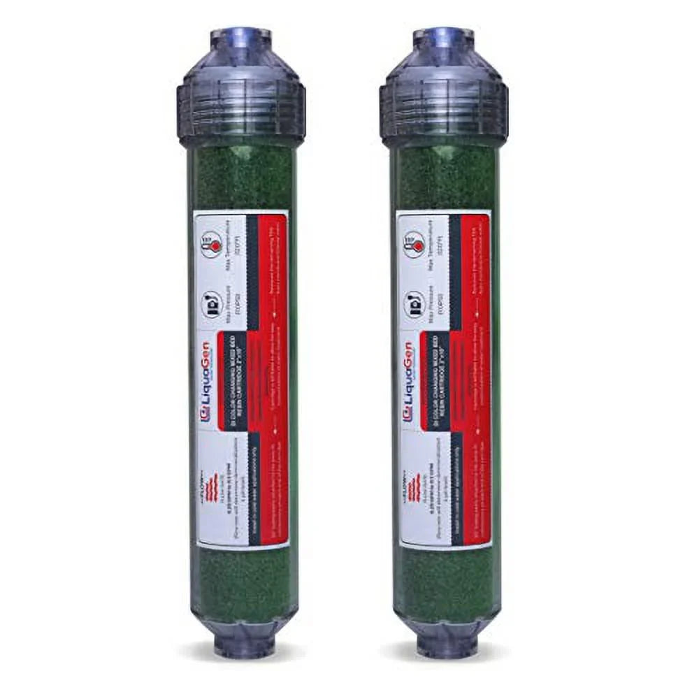 LiquaGen - 2 Pack Replacement Inline Deionization (DI) Canisters for Universal RO/DI Systems - 1/4" Inlets | Engineered for Zero TDS Ultrapure Water | Easy Filter Change