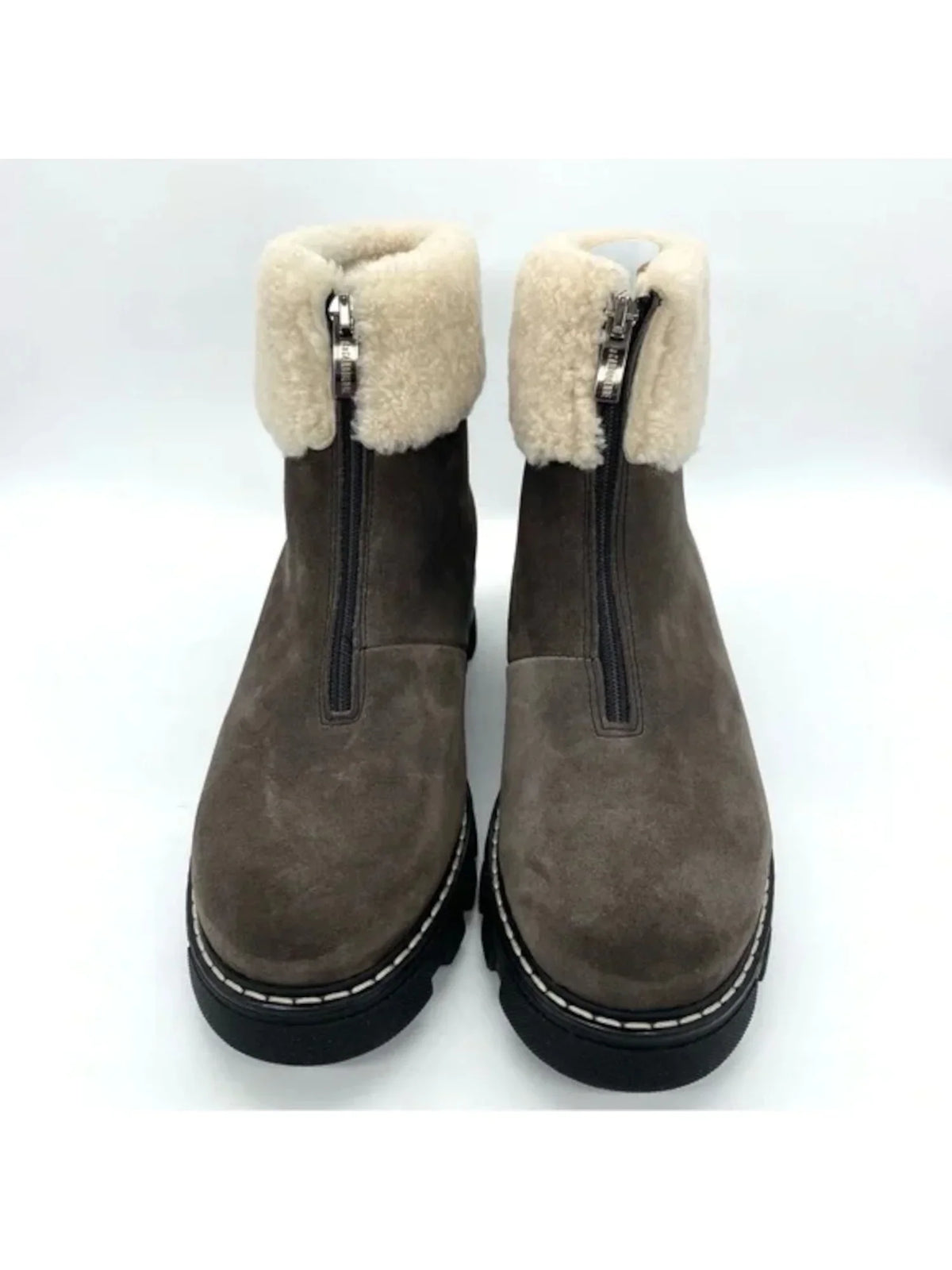 LA CANADIENNE Womens Gray Waterproof Cushioned Abba Round Toe Block Heel Zip-Up Leather Booties 6.5 M