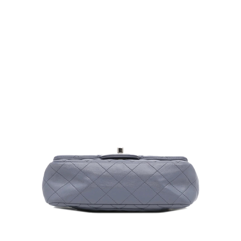 Pre-Owned Authenticated Chanel Mini Classic Lambskin Rectangular Single Flap Leather Gray Crossbody Bag Unisex (Fair)