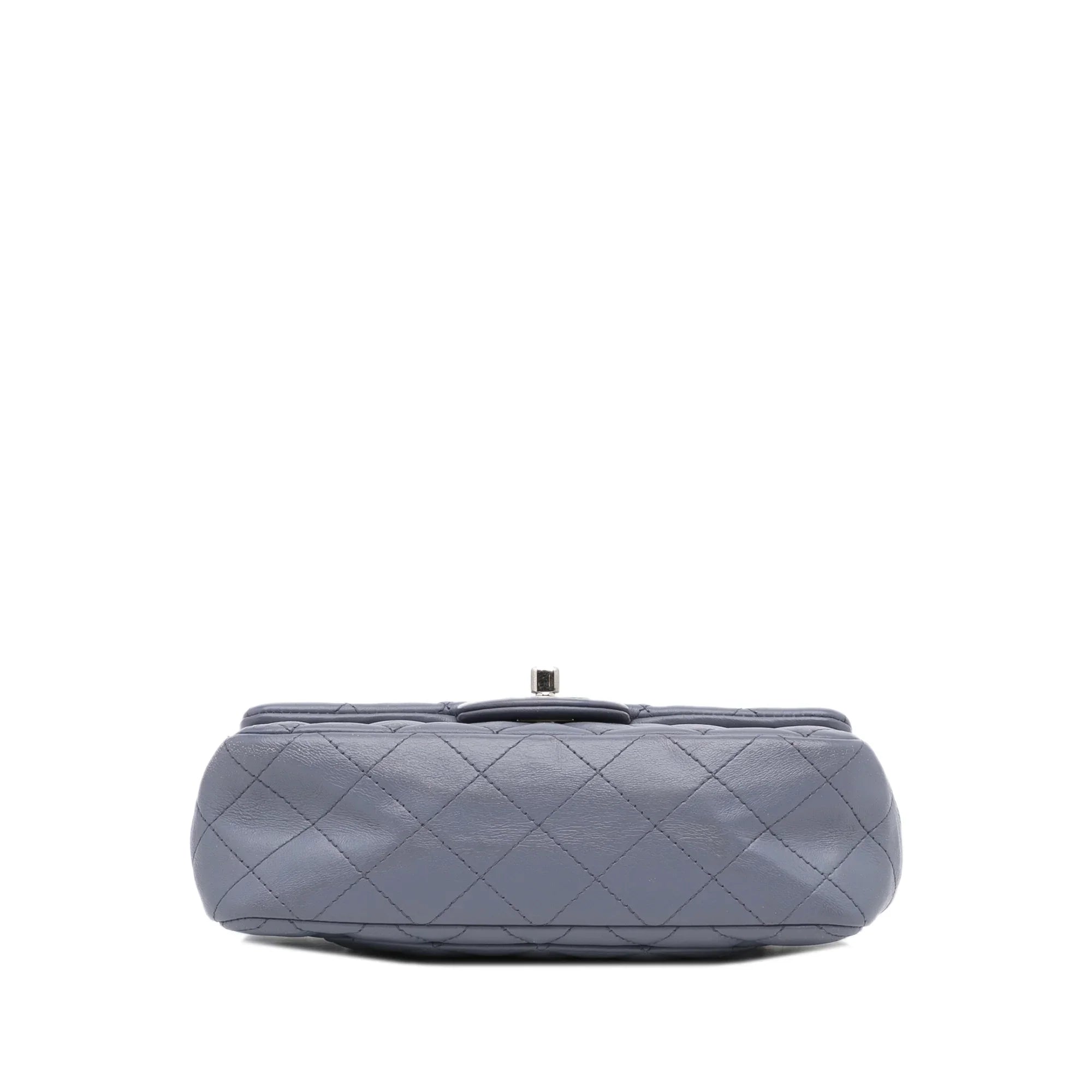 Pre-Owned Authenticated Chanel Mini Classic Lambskin Rectangular Single Flap Leather Gray Crossbody Bag Unisex (Fair)