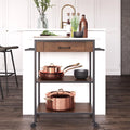 DHP Kane Kitchen Cart, Black Metal Frame, Stainless Steel Counter Top, Pantry Storage, Brown