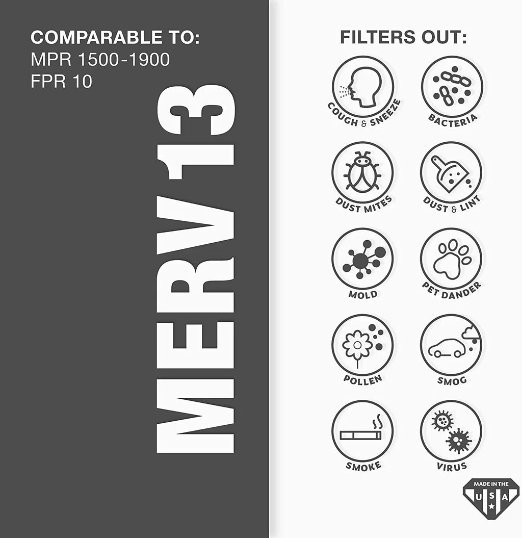 Aerostar 16 1/2x21 1/2x1 MERV 13 Pleated Air Filter, AC Furnace Air Filter, 6-Pack (Actual Size: 16 1/2" x 21 1/2" x 3/4")