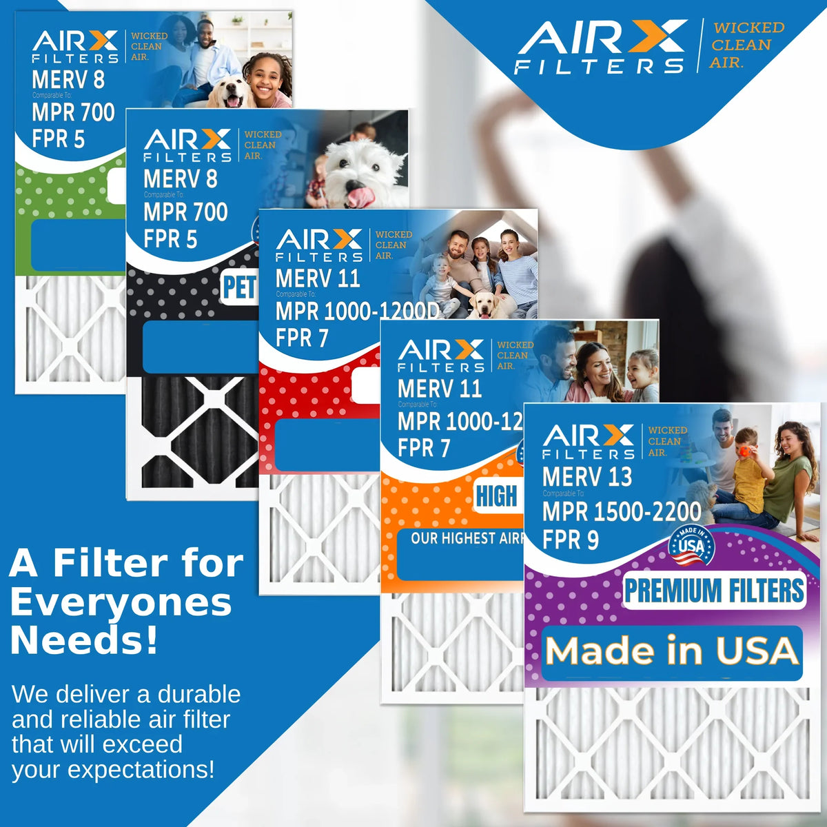 20x20x5 Air Filter MERV 11 Comparable to MPR 1000, MPR 1200 & FPR 7 Suitable with Air Bear 259112-103 Premium USA Made 20x20x5 Furnace Filter 2 Pack by AIRX FILTERS WICKED CLEAN AIR.