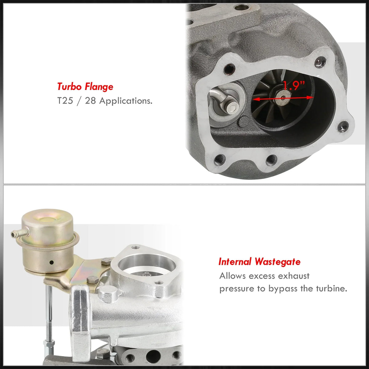 AJP Distributors T25 T28 Hybrid Turbo Charger Oil & Water Cooled Turbocharger + Wastegate 0.86 A/R Turbine 0.60 AR Compressor Ball Bearing 5-Bolt Outlet Flange Suitable For Universal Car