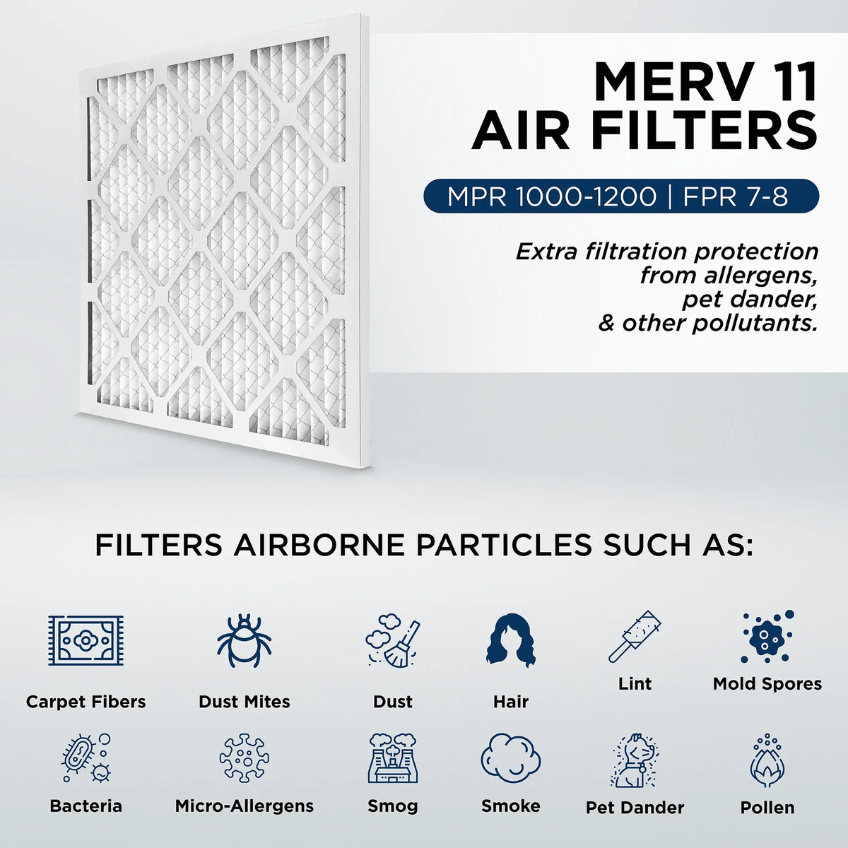 18x24x1 MERV 11, MPR 1000 Pleated AC Furnace 1" Air Filters by Pamlico. Case of 12. Actual Size: 17-1/2 x 23-1/2 x 3/4