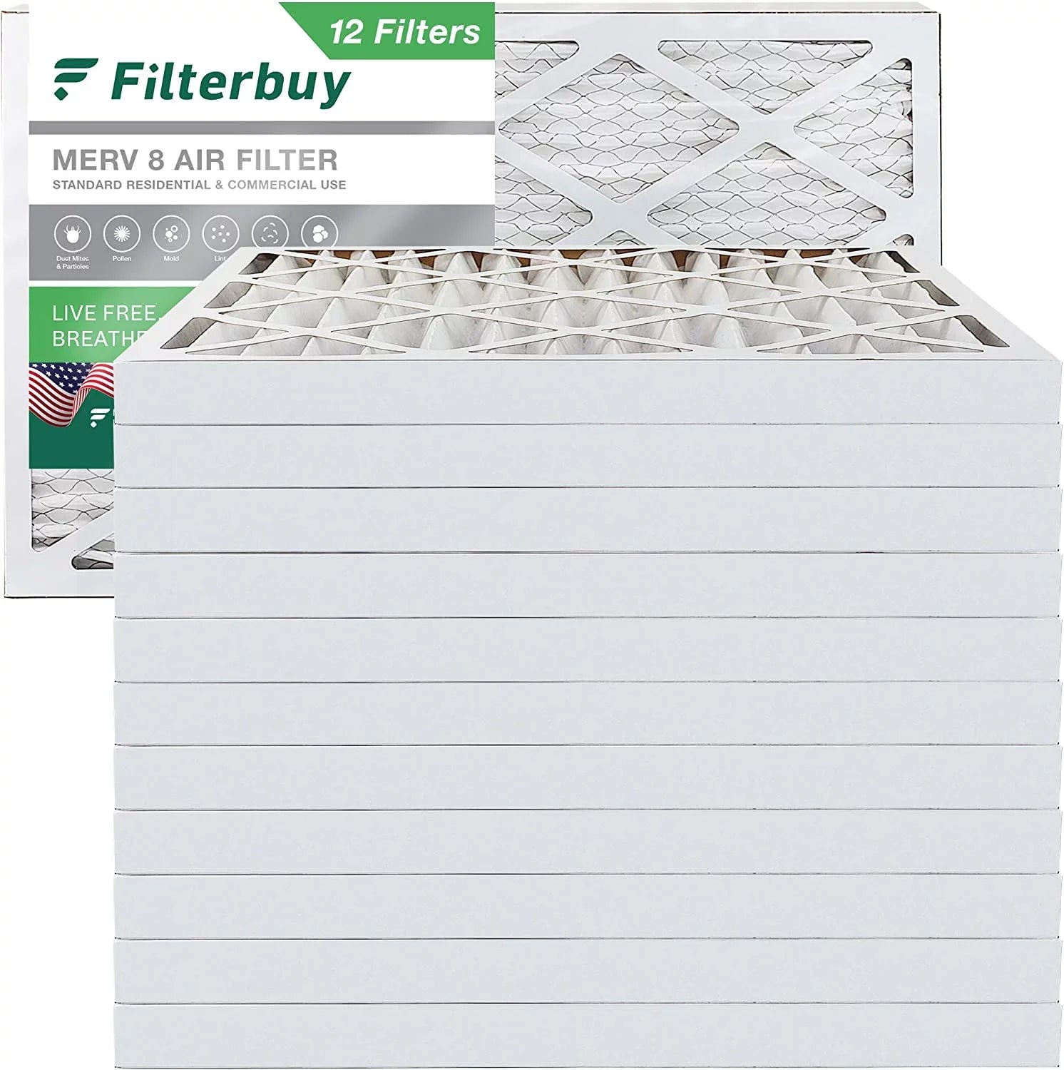 Filterbuy 12x24x2 MERV 8 Pleated HVAC AC Furnace Air Filters (12-Pack)
