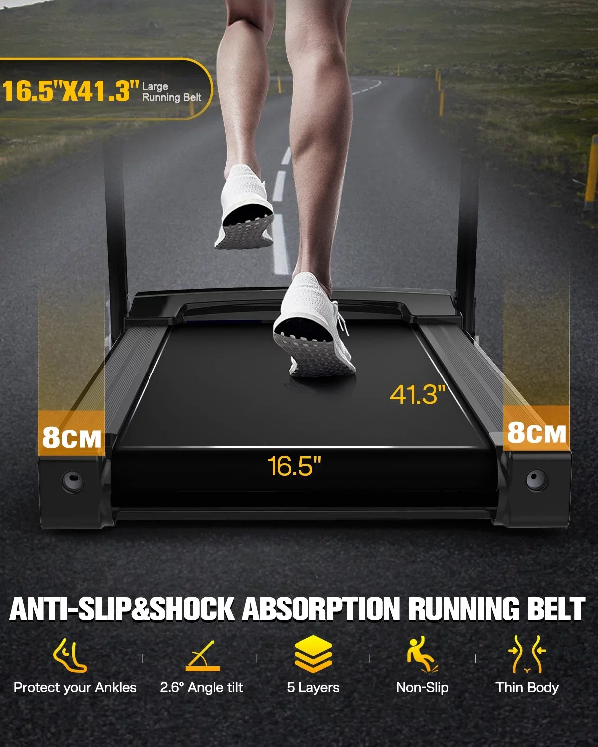 FYC Folding Treadmill for Home with Incline / Bluetooth, 3.5HP 330lb Weight Capacity Portable Electric Treadmill for Home Gym Exercise Running Walking Easy Assembly Orange