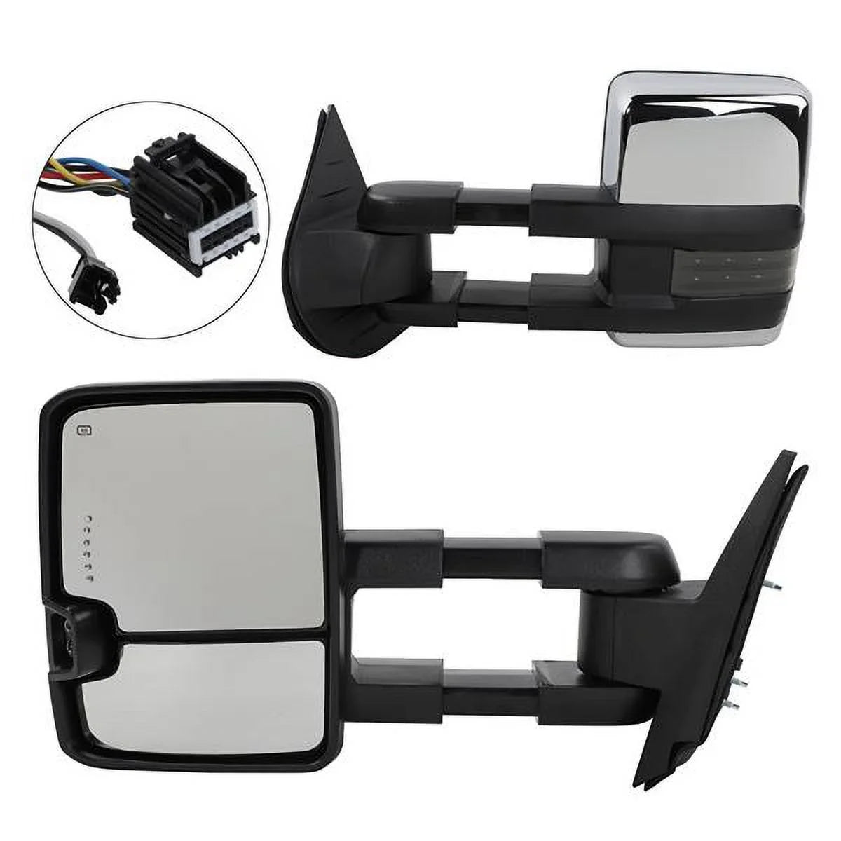 Power Heated Chrome Towing Mirrors for 07-13 Chevy Tahoe LED Signal & Backup Lamp
