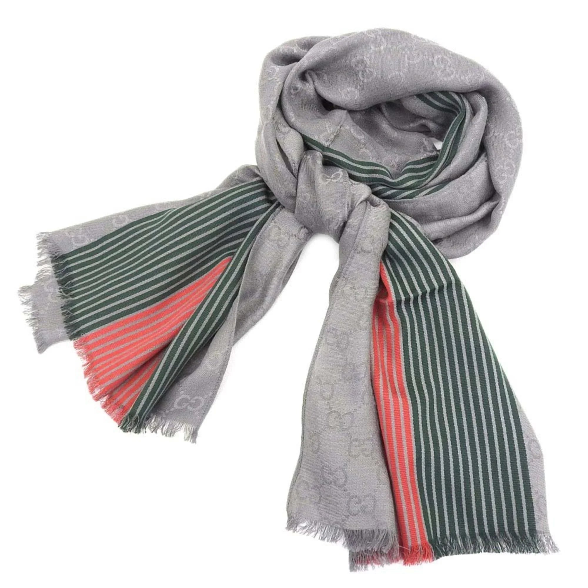 Pre-Owned Gucci Men,Women Cotton Silk Stole Gray,Green,Red Color (Good)