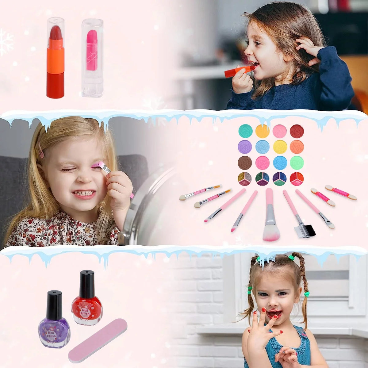Kids Makeup Kit for Girl 42 Pcs Washable Toddler Makeup Kit, Girl Toys Real Cosmetic Little Girls Makeup Set, Safe & Non-Toxic Frozen Makeup Set for 3-12 Year Old Kids Birthday Gift (Pink)