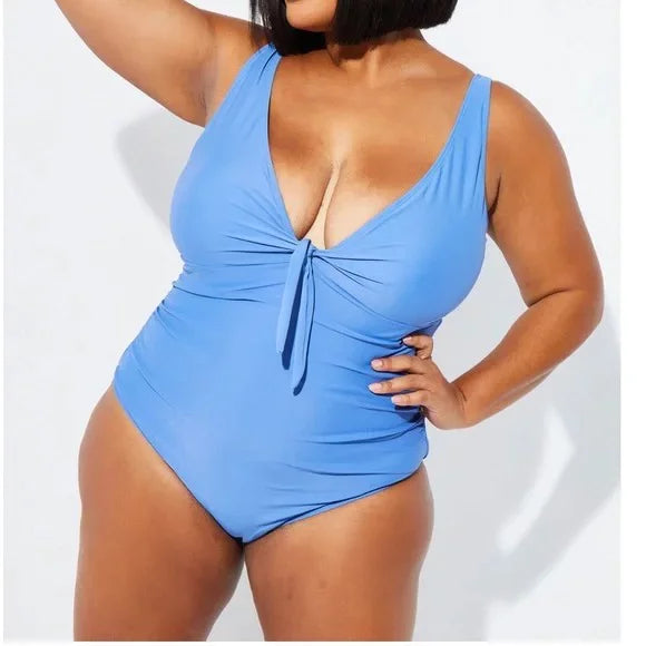 Nicole Miller BLUE YONDER Sweetheart Center Tie One Piece Swimsuit, US X-Large