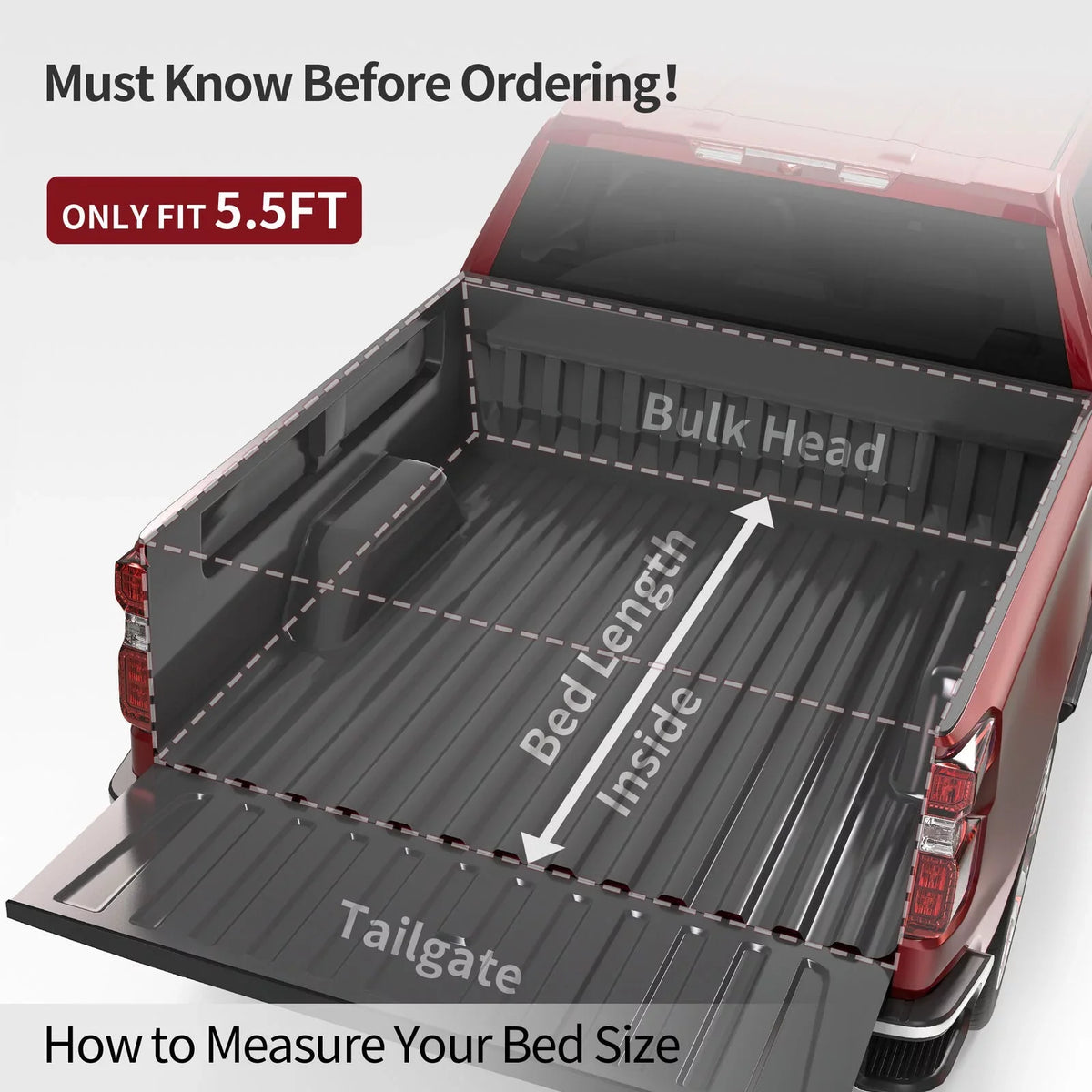Ledkingdomus 5.5ft Soft 4 Fold Truck Bed Tonneau Shield for 14-21 Toyota Tundra w/ Deck Rail System
