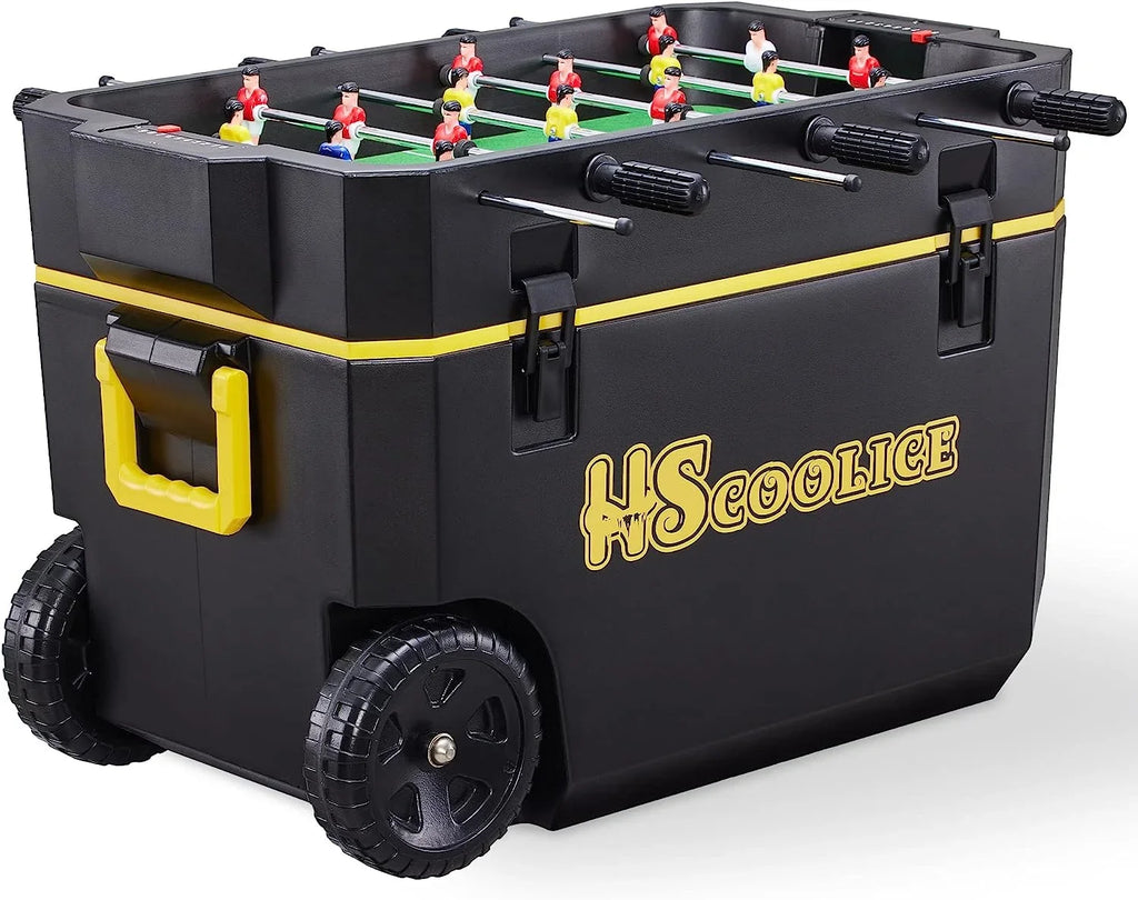 Cooler - 65 QT Ice Chest with Foosball Table, Portable Hard Cooler with Wheels, Optimal for Camping, Picnic, Barbecue, Outdoor Family Gathering Black & Red