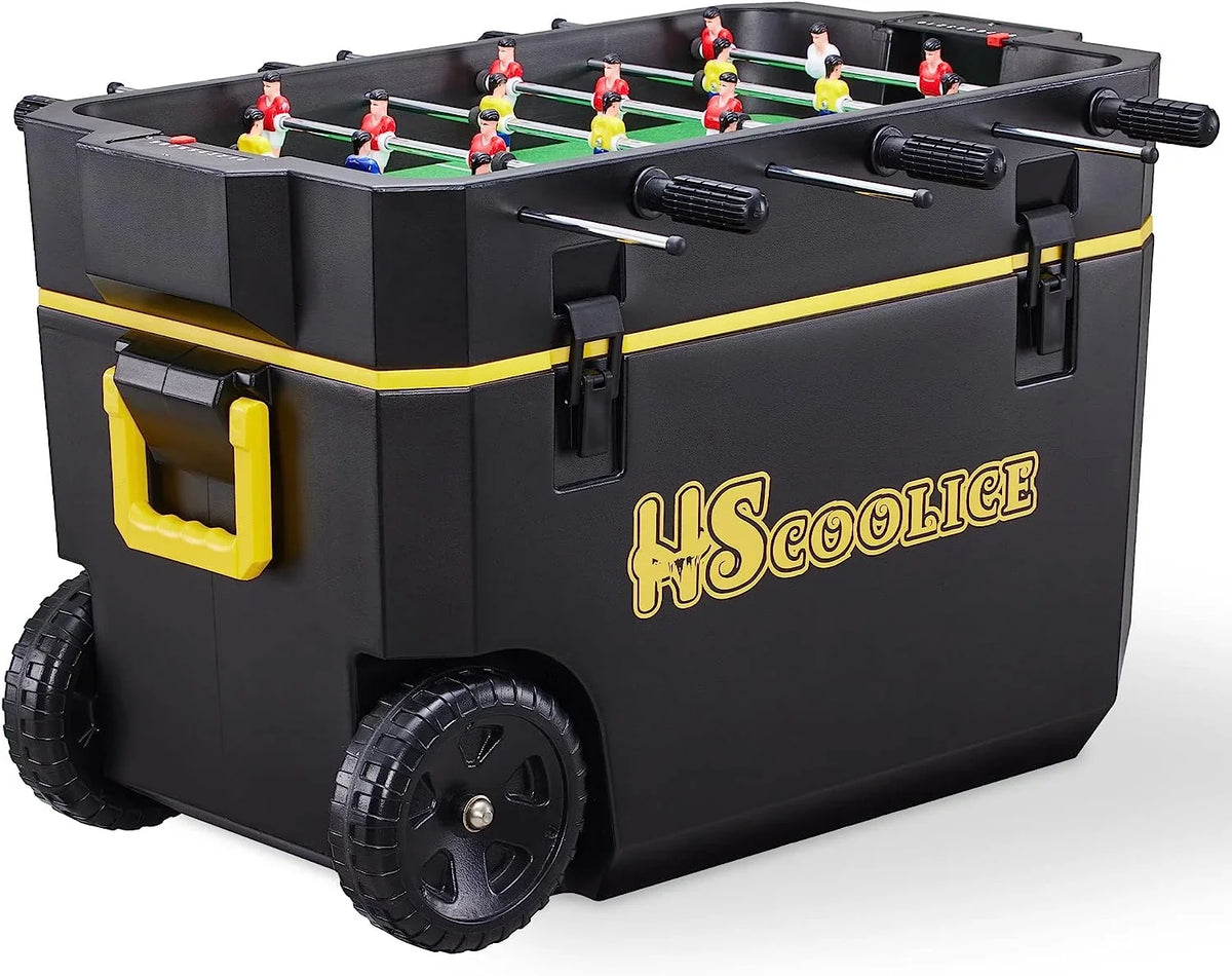 Cooler - 65 QT Ice Chest with Foosball Table, Portable Hard Cooler with Wheels, Optimal for Camping, Picnic, Barbecue, Outdoor Family Gathering Black & Red