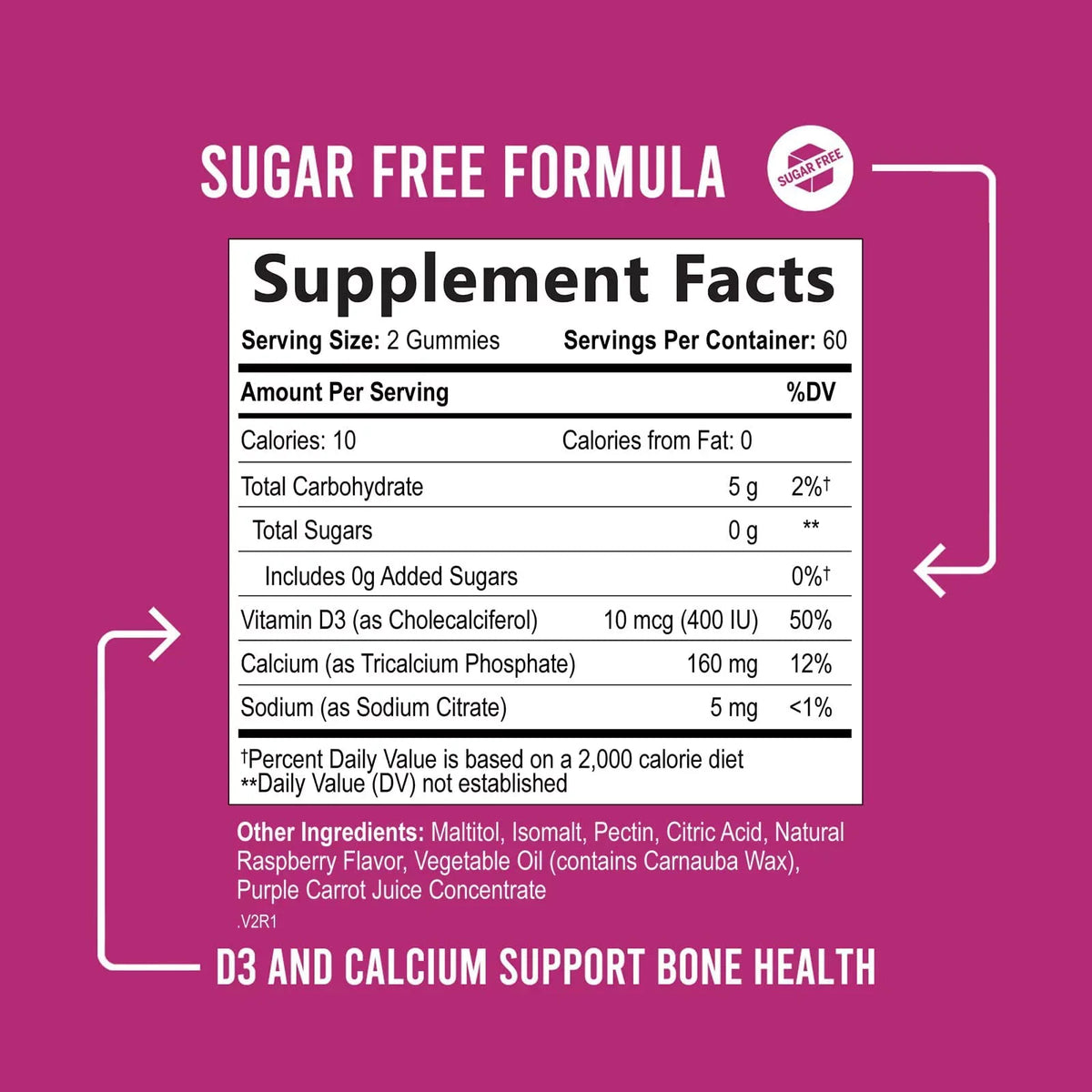 Sugar Free Calcium Gummy Bites Plus 400 IU Vitamin D3, Bone Health & Immune Support, Supports Bone Strength - Chewable Calcium Nutrition Supplement, Non-GMO, Berry Flavor Chews - 120 Gummies