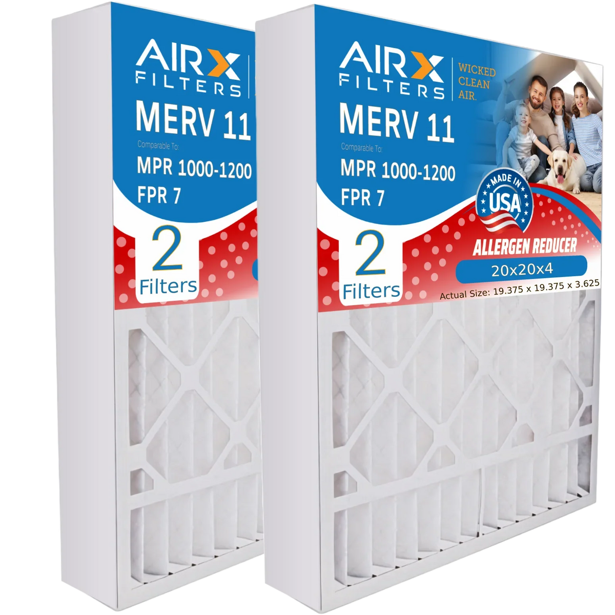 20x20x4 Air Filter MERV 11 Comparable to MPR 1000, MPR 1200 & FPR 7 Fitting with TopTech TT-FM-2020 Premium USA Made 20x20x4 Furnace Filter 2 Pack by AIRX FILTERS WICKED CLEAN AIR.