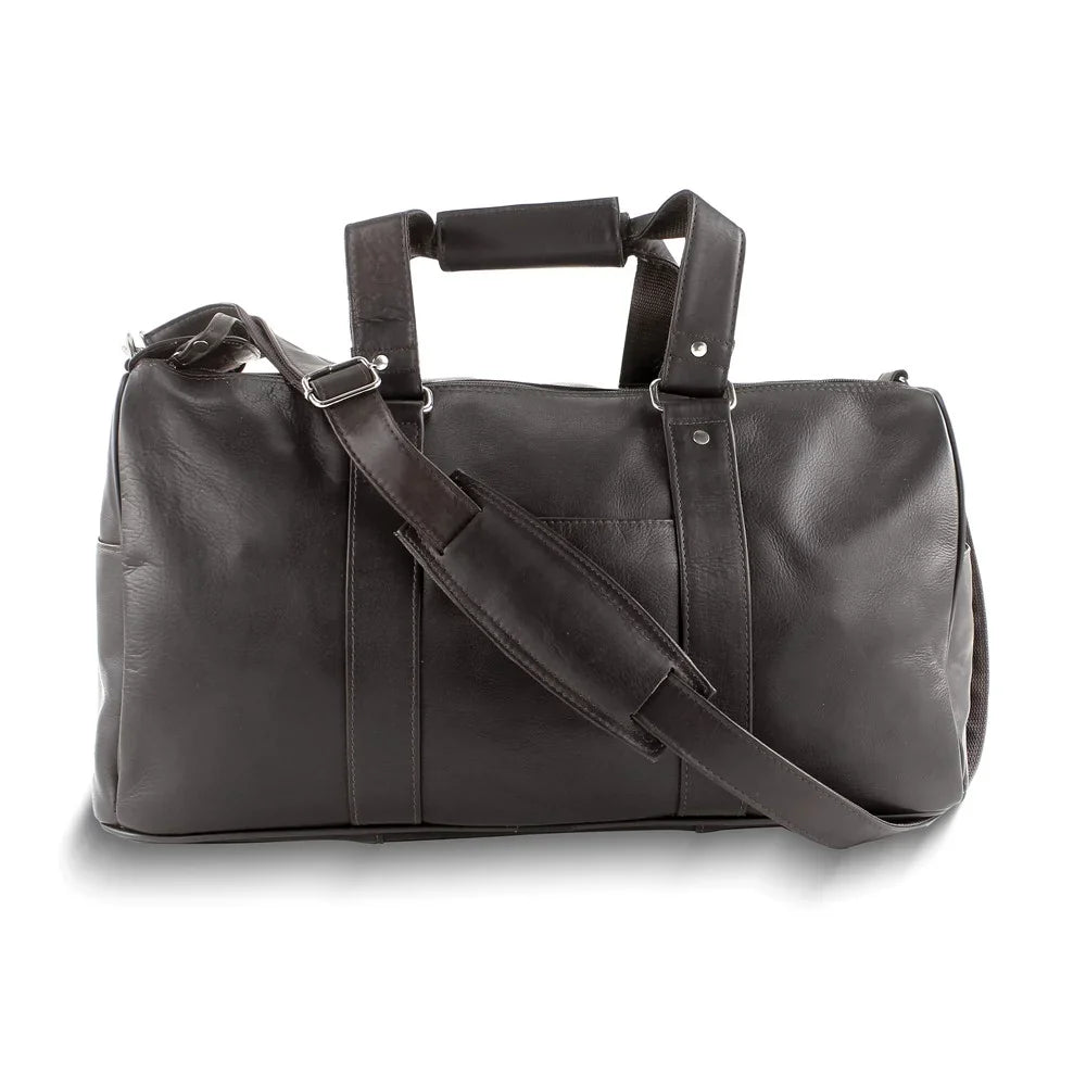 Dark Brown Leather Zip-Top Duffle Bag with Adjustable Strap QGM23254