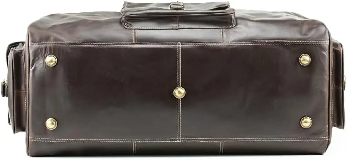 Hulsh Buffalo Leather Duffle Bag for Men 24 inches Top Grain Leather Travel Bag Overnight Weekender Holdall Bag Vintage Classic Style Sports Gym Bag