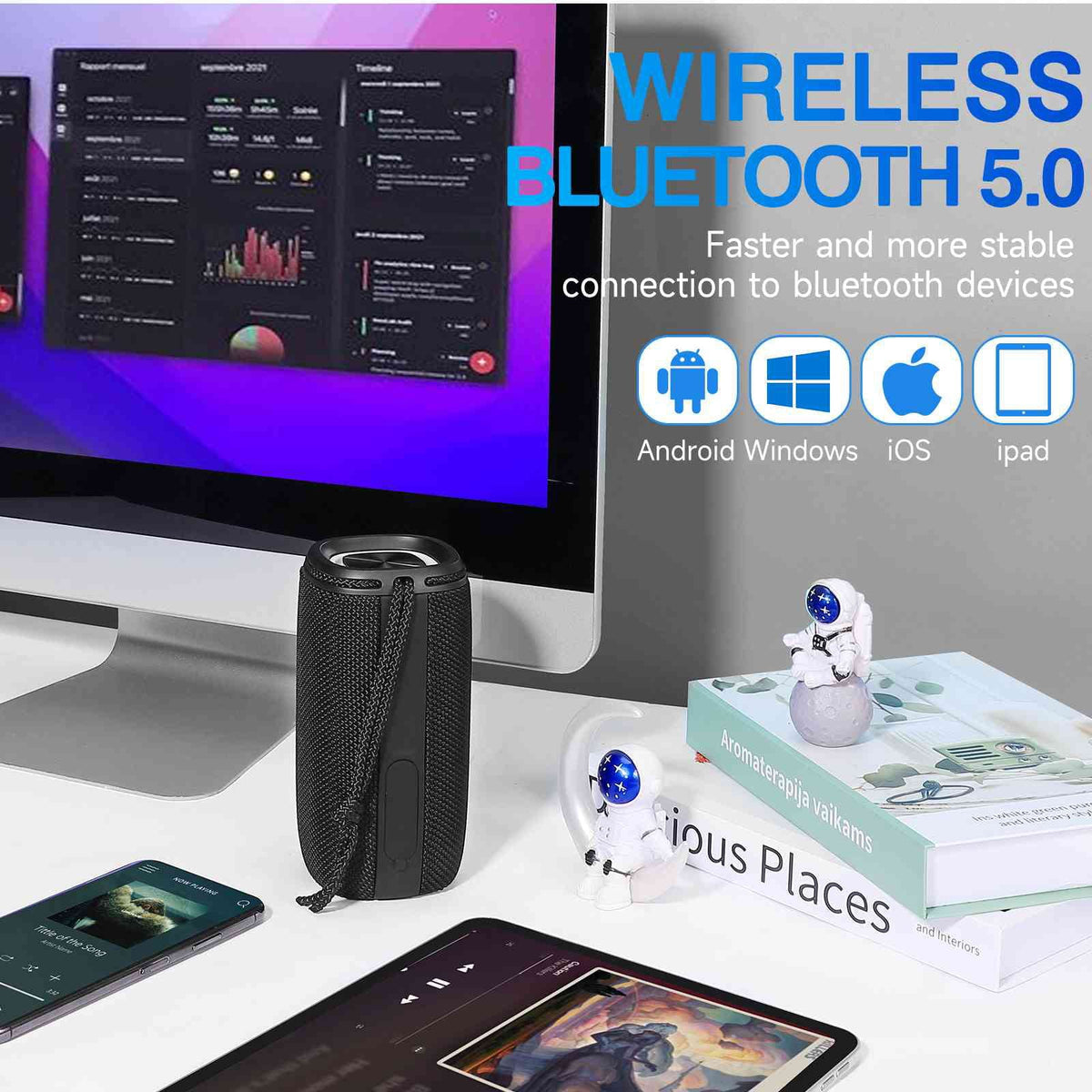 UrbanX X808 Bluetooth Speaker, IPX5 Waterproof Speakers 360° HD Surround Sound with Punchy Bass, True Wireless Pairing, BT5.3, Portable Speaker for LG G7 One - Black
