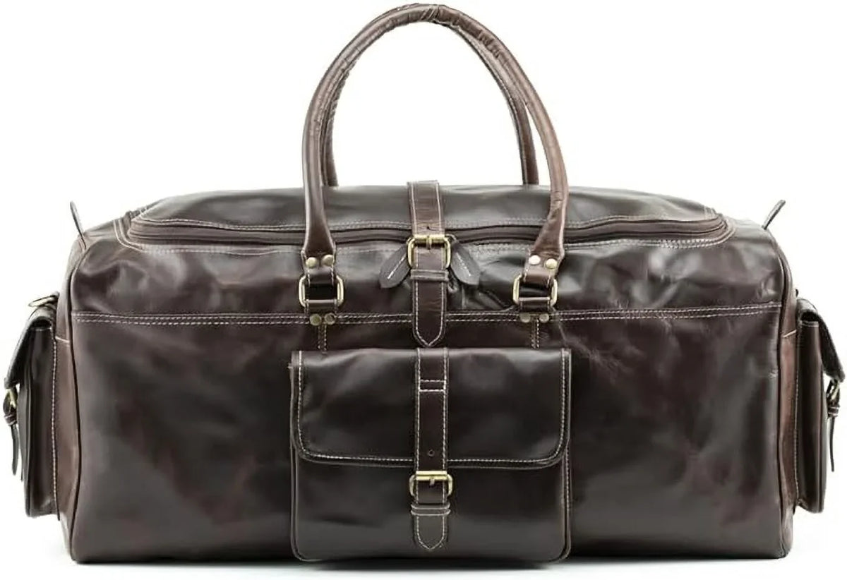 Hulsh Buffalo Leather Duffle Bag for Men 24 inches Top Grain Leather Travel Bag Overnight Weekender Holdall Bag Vintage Classic Style Sports Gym Bag